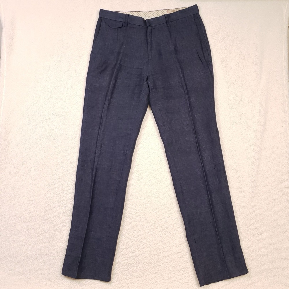 Banana Republic Linen Pant Mens 33x32 Blue Heritage Collection Flat Front Slacks